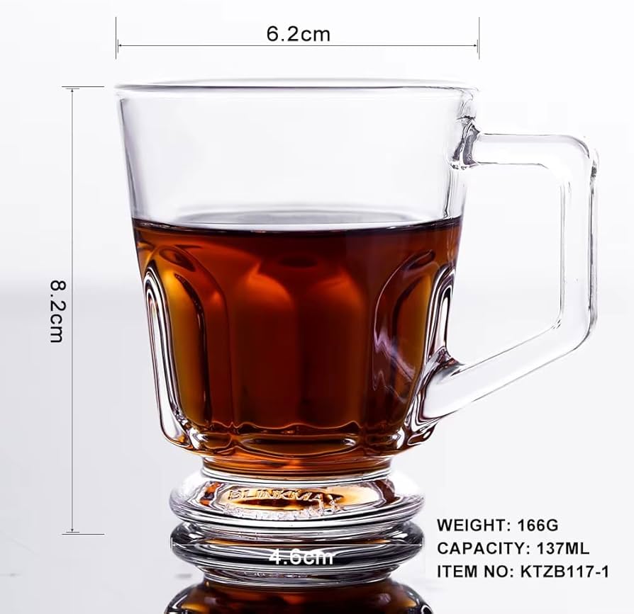 TRANSPARENT GLASS TEA CUPS 6PCS SETS